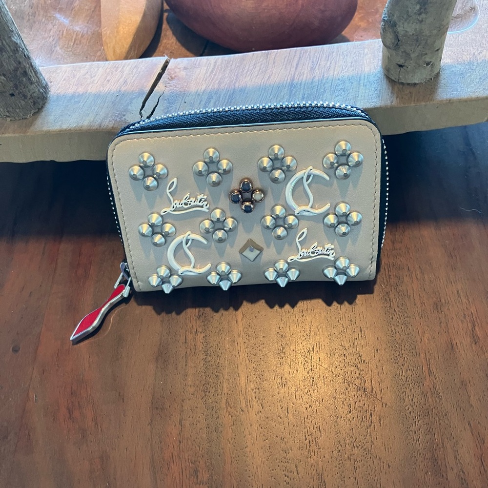 Christian Louboutin cream Wallet with Silver Embellishments